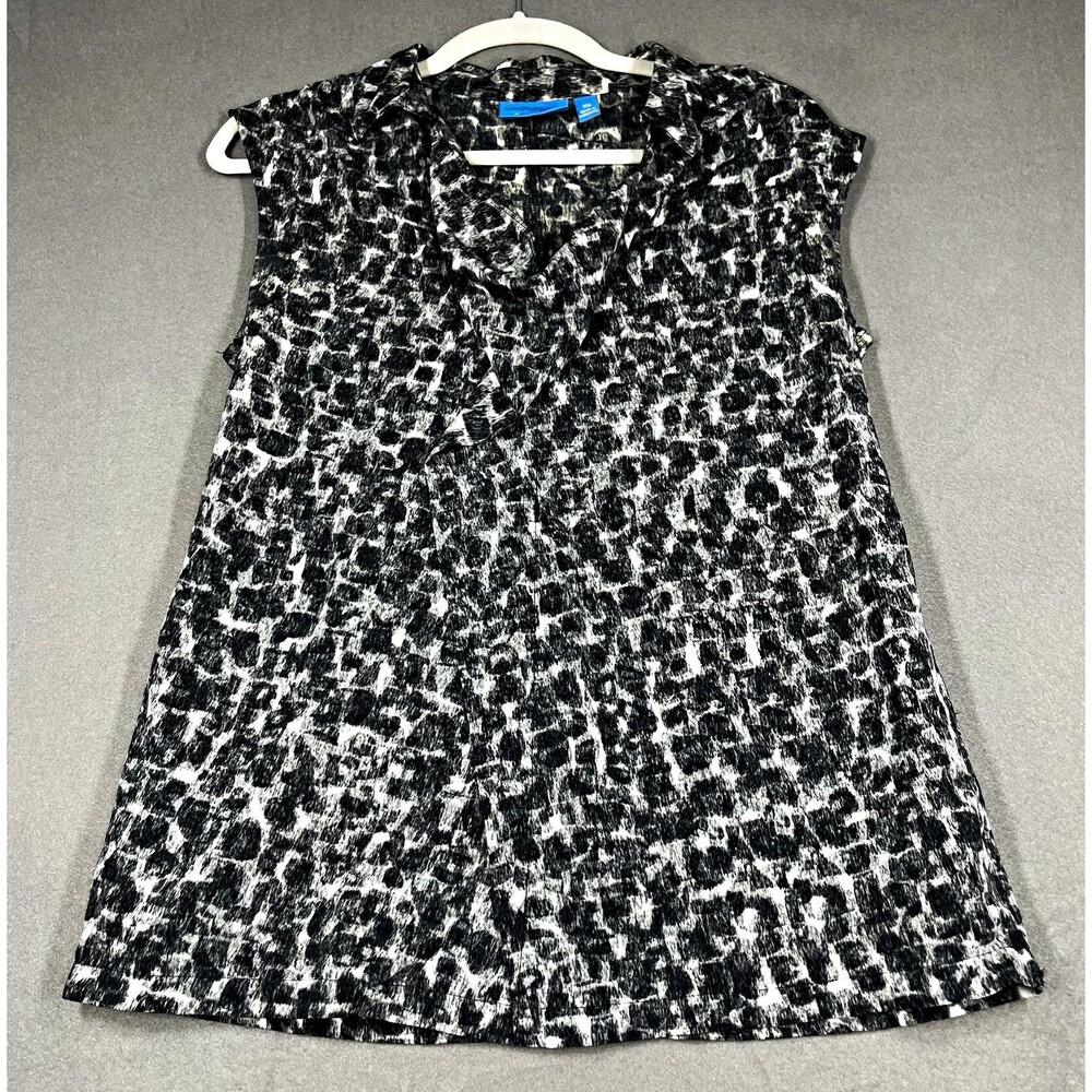 Simply Vera Vera Wang Womens XS Abstract Black White Sleeveless V-Neck Pleated